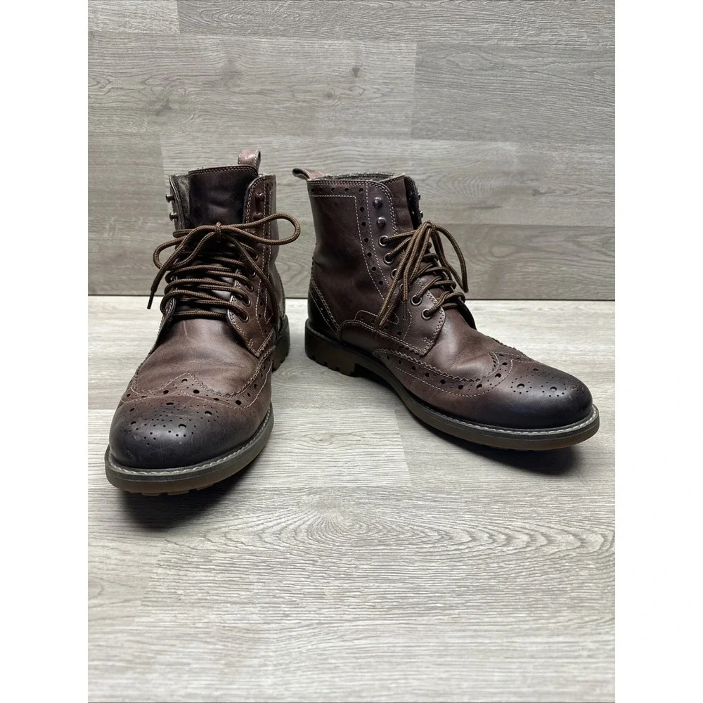 Clarks Montacute Lord Brogue Leather Wingtip Chukka brown boots, Men's 10US NICE
